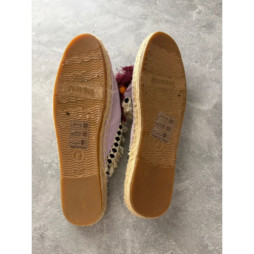 Soludos Womens Pom Pom Tassel Espadrille Mules Lilac Purple Canvas Flats Size 8 - Picture 4 of 5